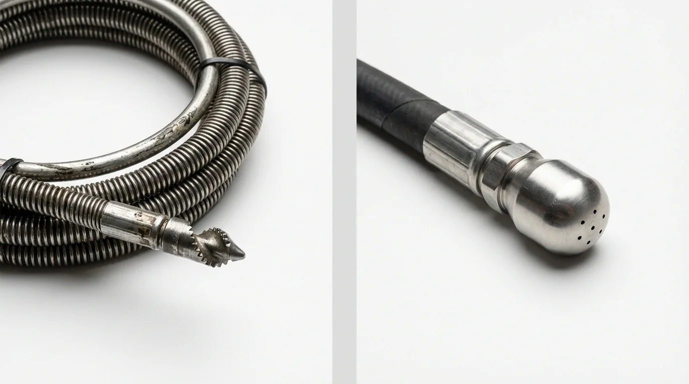Drain snake cable and hydro jetting nozzle used for drain cleaning in Shiloh, OH