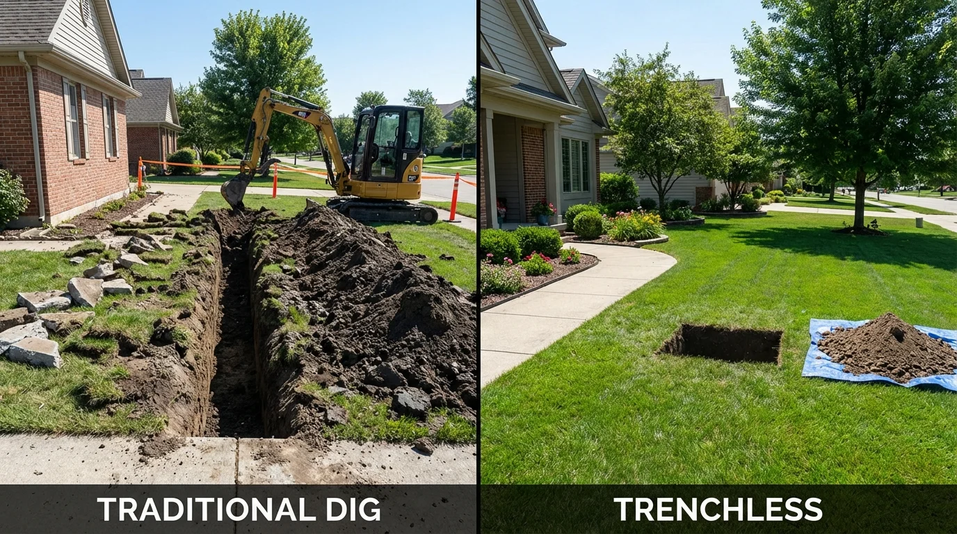 Trenchless sewer repair with minimal yard damage versus traditional excavation in Shiloh, OH